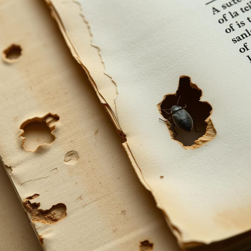 Dokumen arsip yang rusak akibat serangan kutu buku dan rayap Dokumen arsip yang rusak akibat serangan kutu buku dan rayap