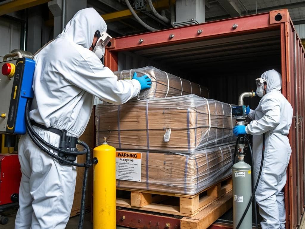 Proses fumigasi dengan gas phosphine untuk sertifikasi ekspor